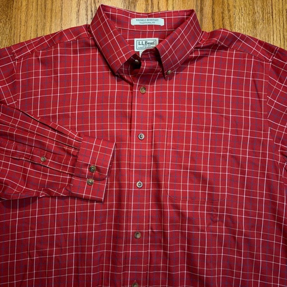 L.L. Bean Other - LL Bean Button Up Shirt Men's Large Tall Red Plaid Long‎ Sleeve Traditional Fit